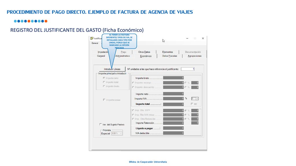 PROCEDIMIENTO DE PAGO DIRECTO. EJEMPLO DE FACTURA DE AGENCIA DE VIAJES