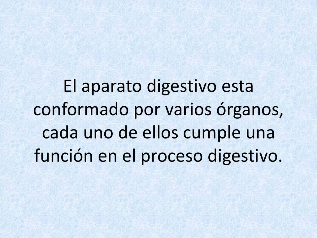 El aparato digestivo esta conformado por varios órganos, cada uno de ellos cumple una función en el proceso digestivo.