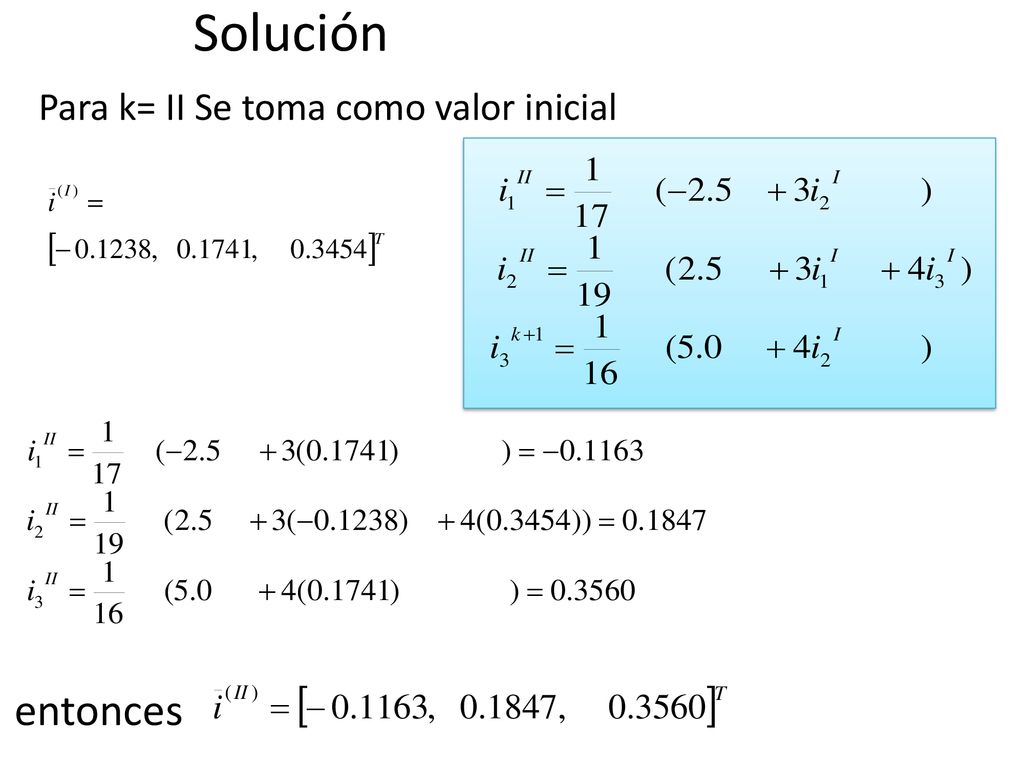 Solución Para k= II Se toma como valor inicial entonces