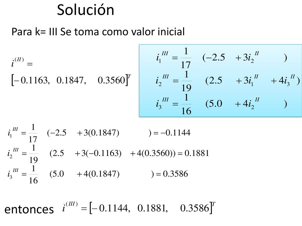 Solución Para k= III Se toma como valor inicial entonces