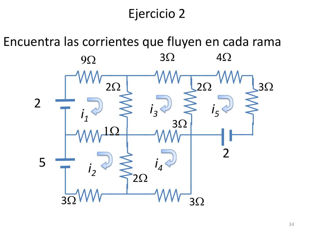 Encuentra las corrientes que fluyen en cada rama