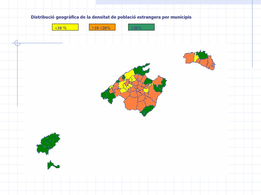 Distribució geogràfica de la densitat de població estrangera per municipis