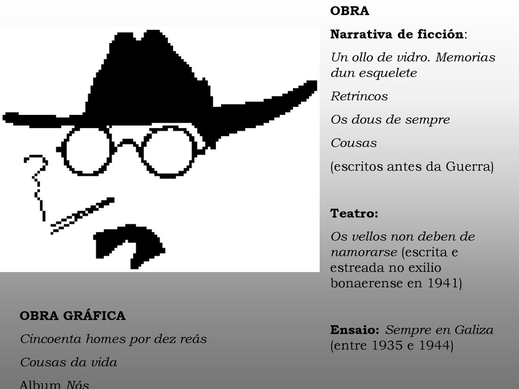 OBRA Narrativa de ficción: Un ollo de vidro. Memorias dun esquelete. Retrincos. Os dous de sempre.