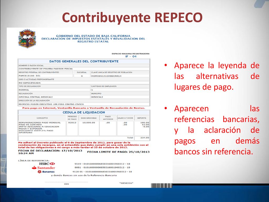 Contribuyente REPECO Aparece la leyenda de las alternativas de lugares de pago.