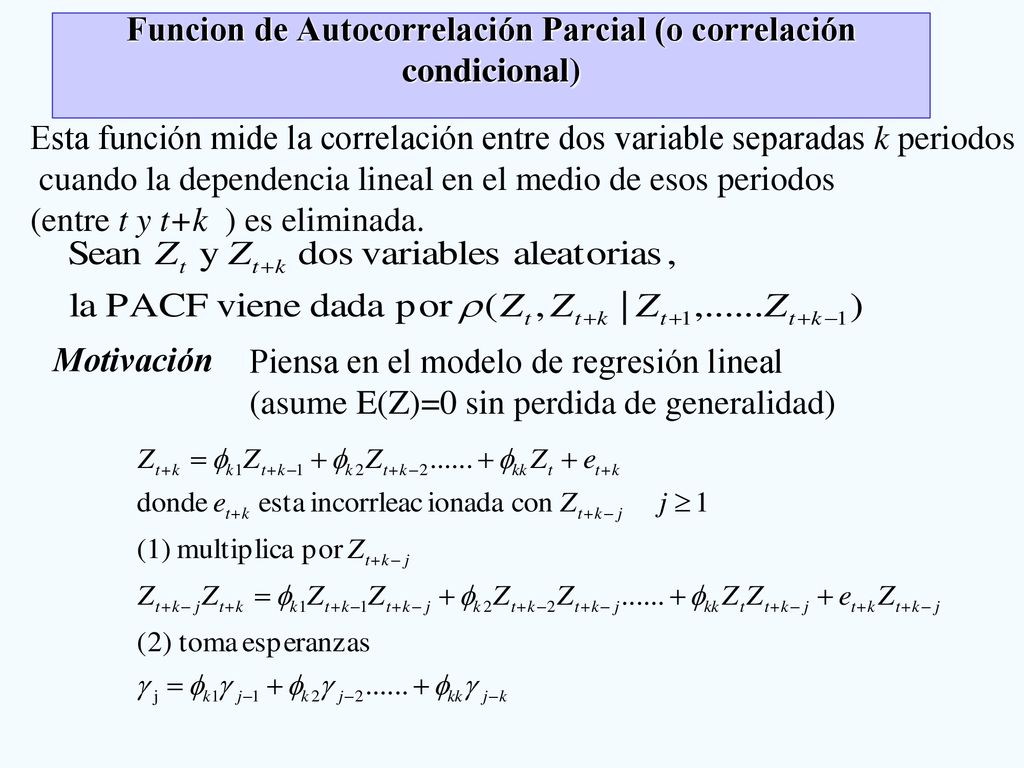 Funcion de Autocorrelación Parcial (o correlación condicional)