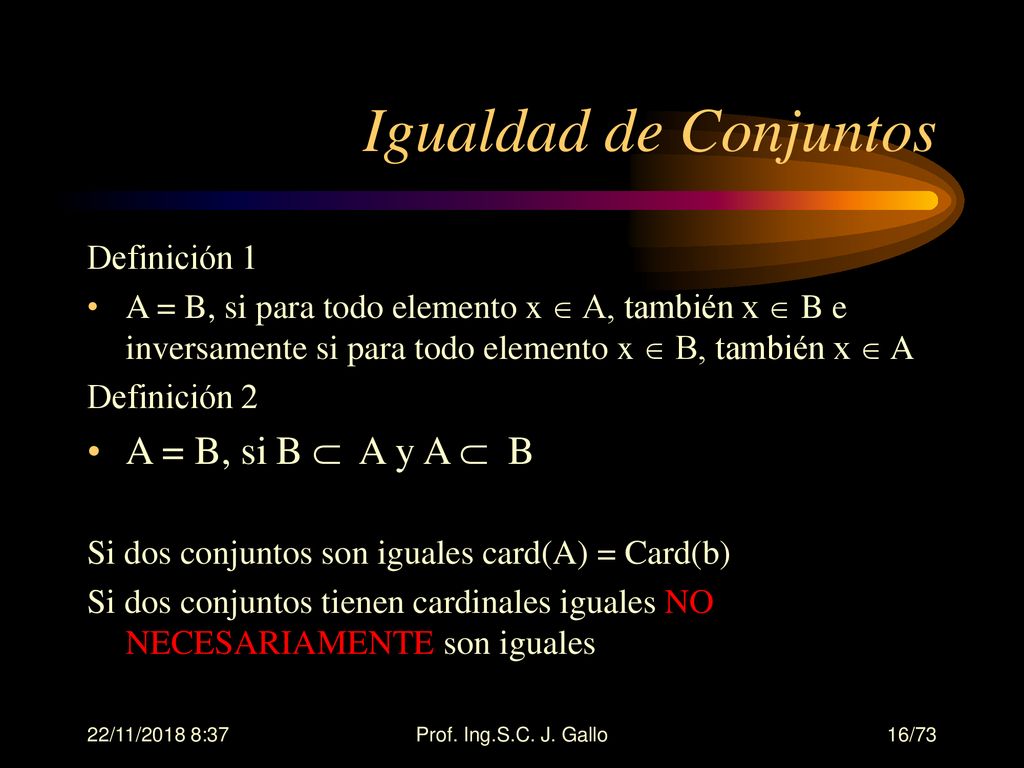 Igualdad de Conjuntos A = B, si B  A y A  B Definición 1