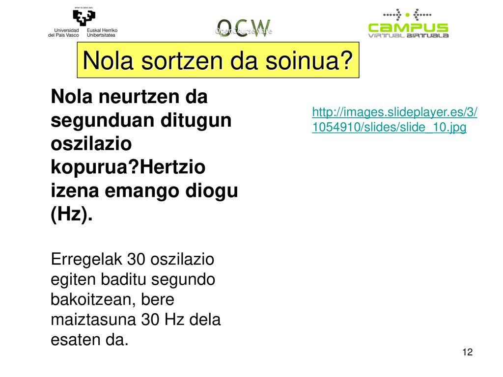 Nola sortzen da soinua Nola neurtzen da segunduan ditugun oszilazio kopurua Hertzio izena emango diogu (Hz).