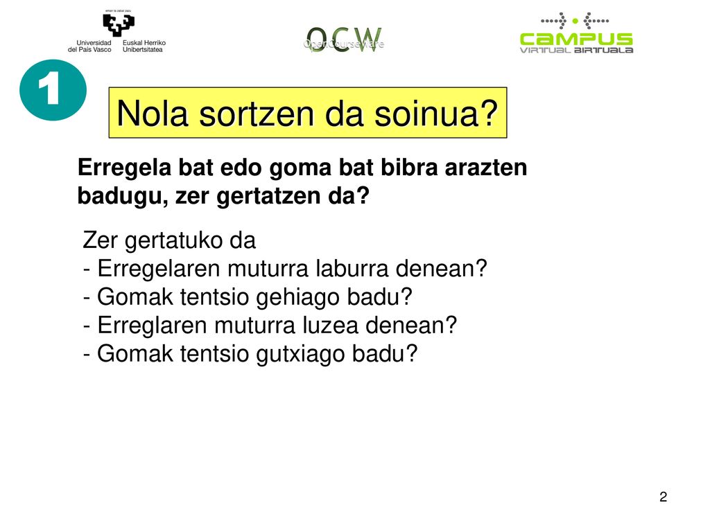 1 Nola sortzen da soinua Erregela bat edo goma bat bibra arazten badugu, zer gertatzen da Zer gertatuko da.