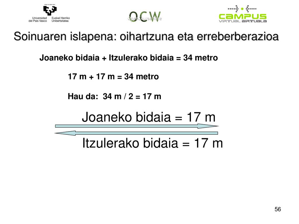 Joaneko bidaia = 17 m Itzulerako bidaia = 17 m