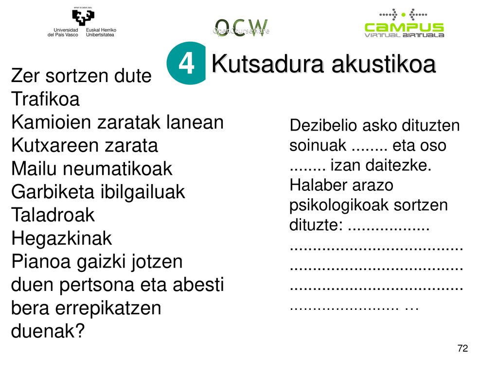 4 Kutsadura akustikoa Zer sortzen dute Trafikoa