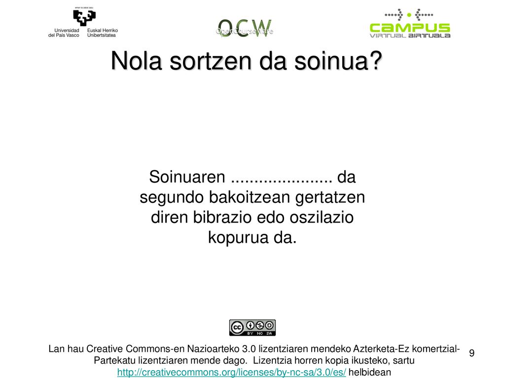Nola sortzen da soinua Soinuaren da segundo bakoitzean gertatzen diren bibrazio edo oszilazio kopurua da.
