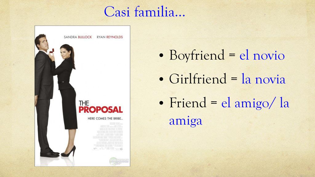 Casi familia… Boyfriend = el novio Girlfriend = la novia