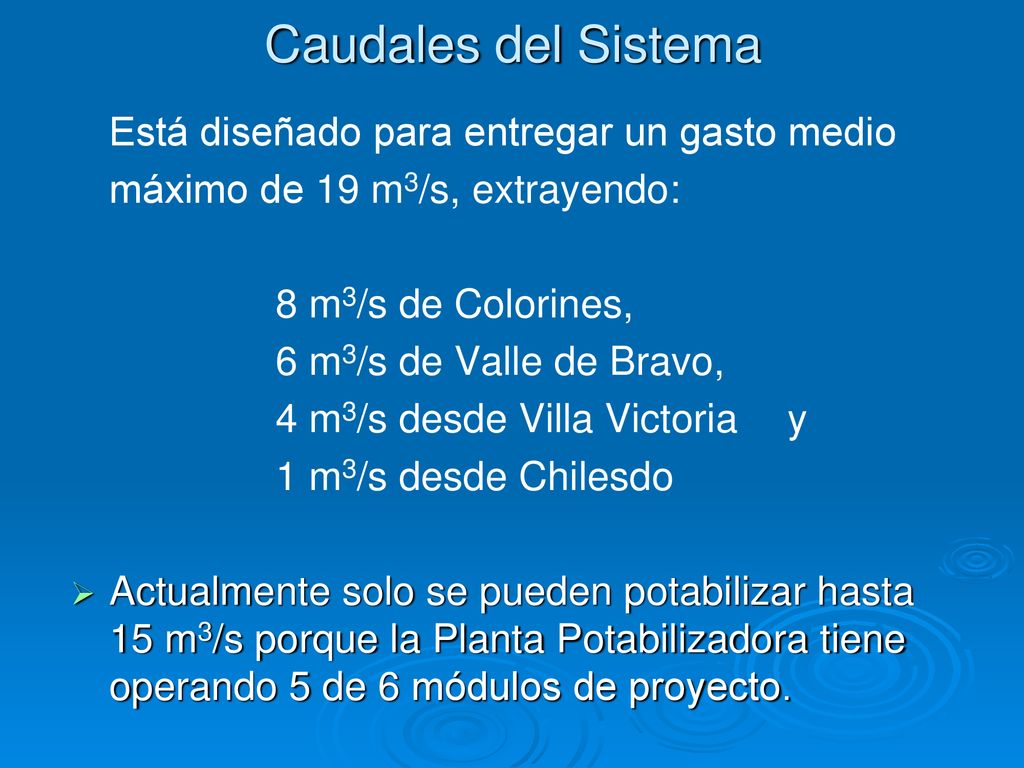 Caudales del Sistema Está diseñado para entregar un gasto medio