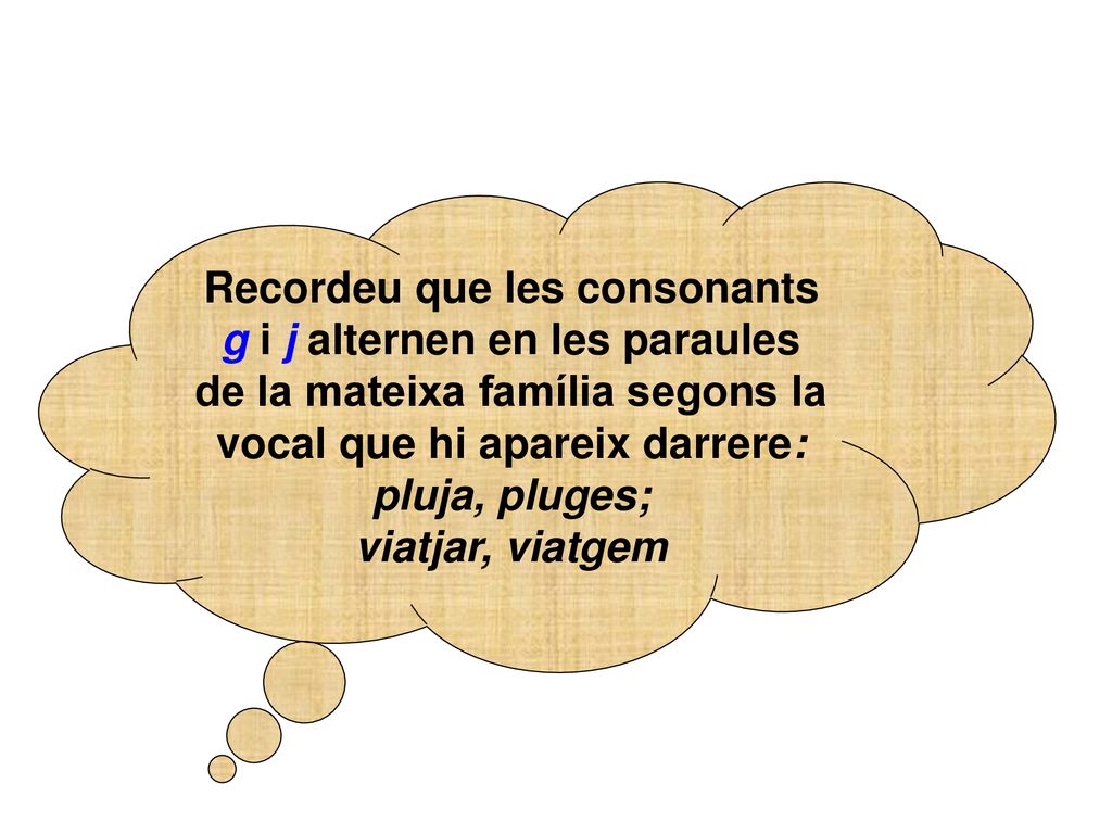 Recordeu que les consonants g i j alternen en les paraules de la mateixa família segons la vocal que hi apareix darrere: