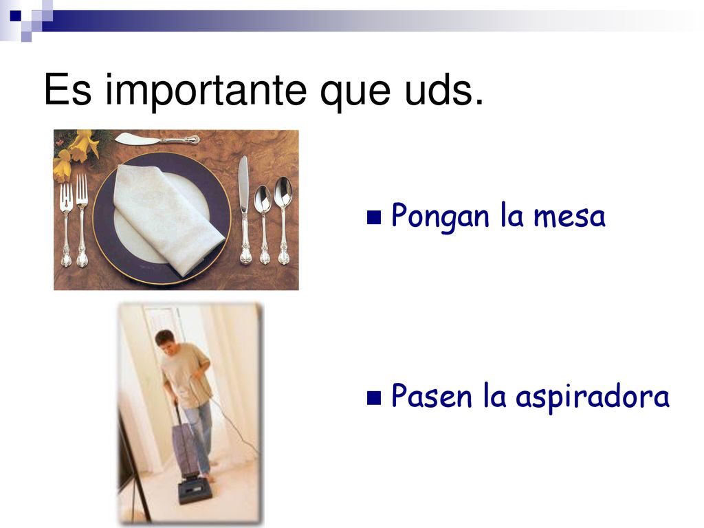 Es importante que uds. Pongan la mesa Pasen la aspiradora