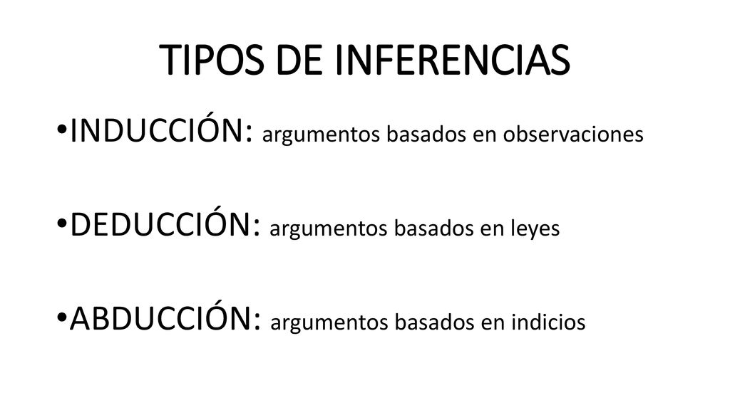 TIPOS DE INFERENCIAS INDUCCIÓN: argumentos basados en observaciones