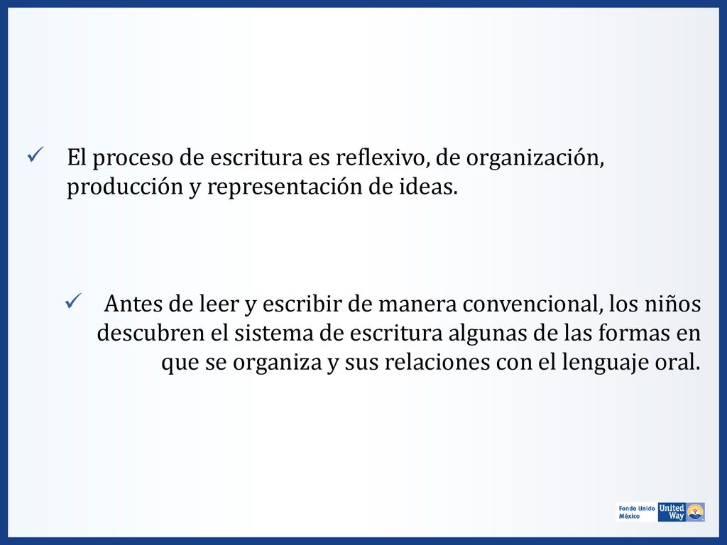El proceso de escritura es reflexivo, de organización, producción y representación de ideas.