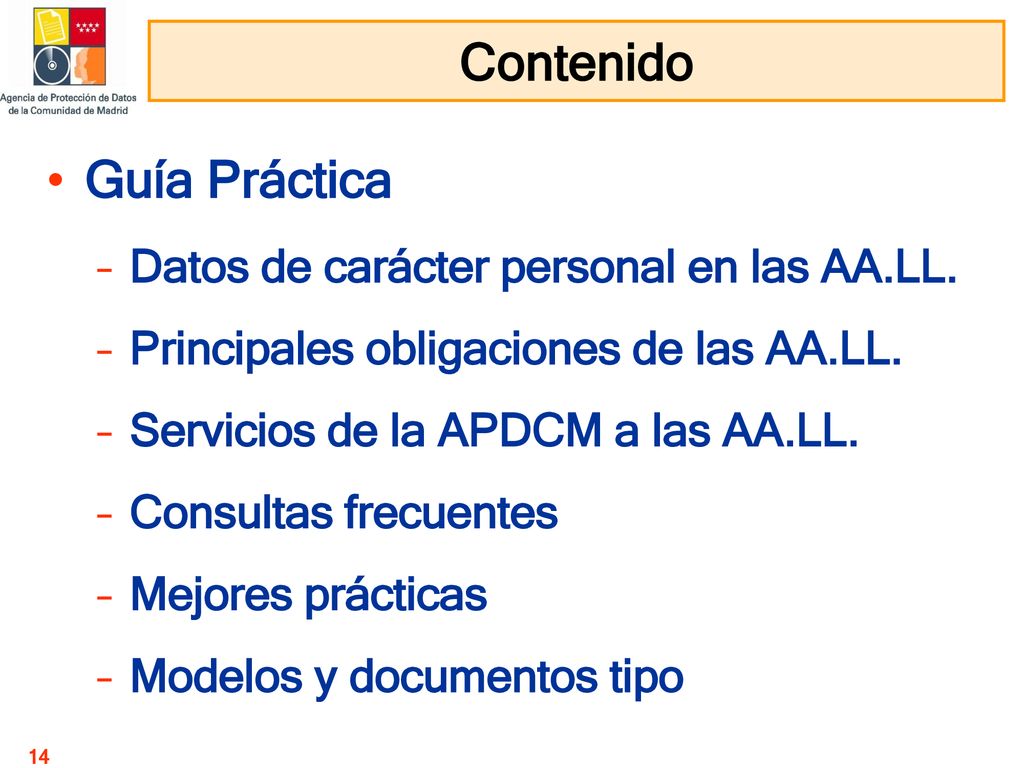 Contenido Guía Práctica Datos de carácter personal en las AA.LL.