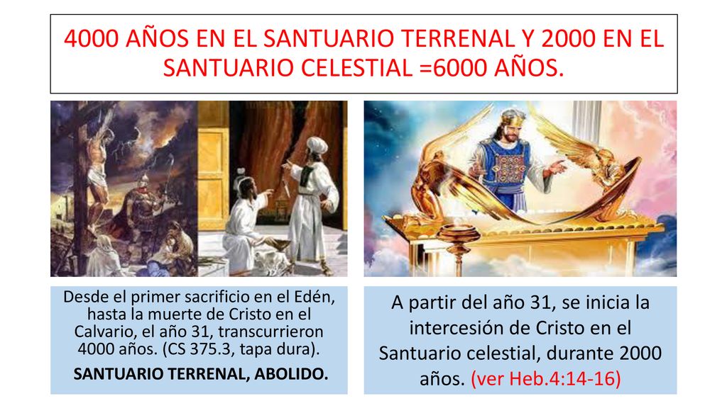 4000 AÑOS EN EL SANTUARIO TERRENAL Y 2000 EN EL SANTUARIO CELESTIAL =6000 AÑOS.