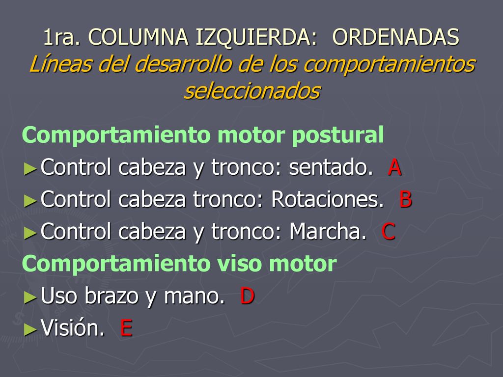 1ra. COLUMNA IZQUIERDA: ORDENADAS Líneas del desarrollo de los comportamientos seleccionados