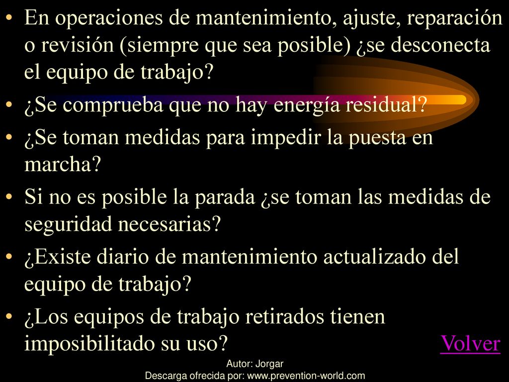 En operaciones de mantenimiento, ajuste, reparación o revisión (siempre que sea posible) ¿se desconecta el equipo de trabajo