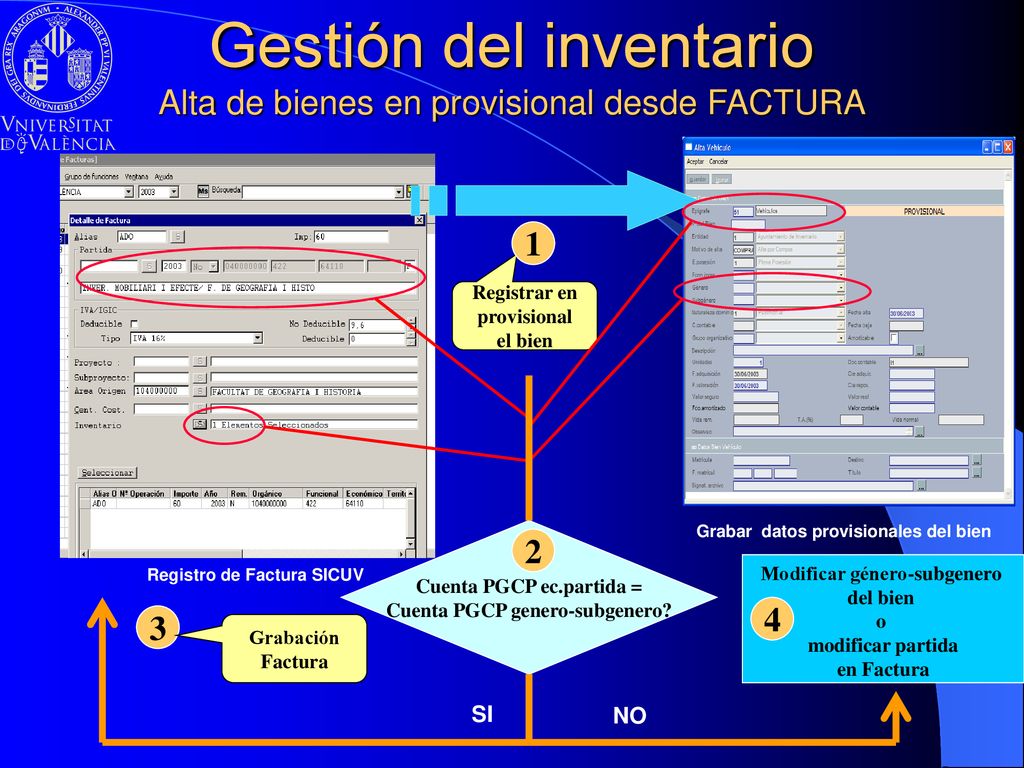 Gestión del inventario Alta de bienes en provisional desde FACTURA