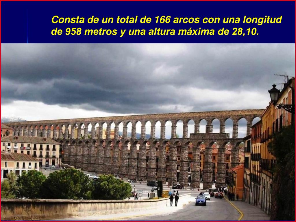 Consta de un total de 166 arcos con una longitud de 958 metros y una altura máxima de 28,10.