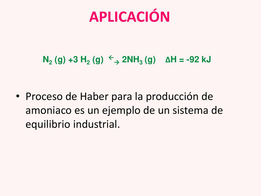 APLICACIÓN N2 (g) +3 H2 (g)  2NH3 (g) ΔH = -92 kJ.