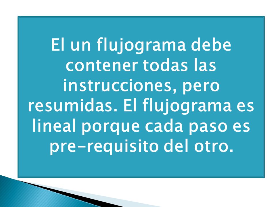 El un flujograma debe contener todas las instrucciones, pero resumidas
