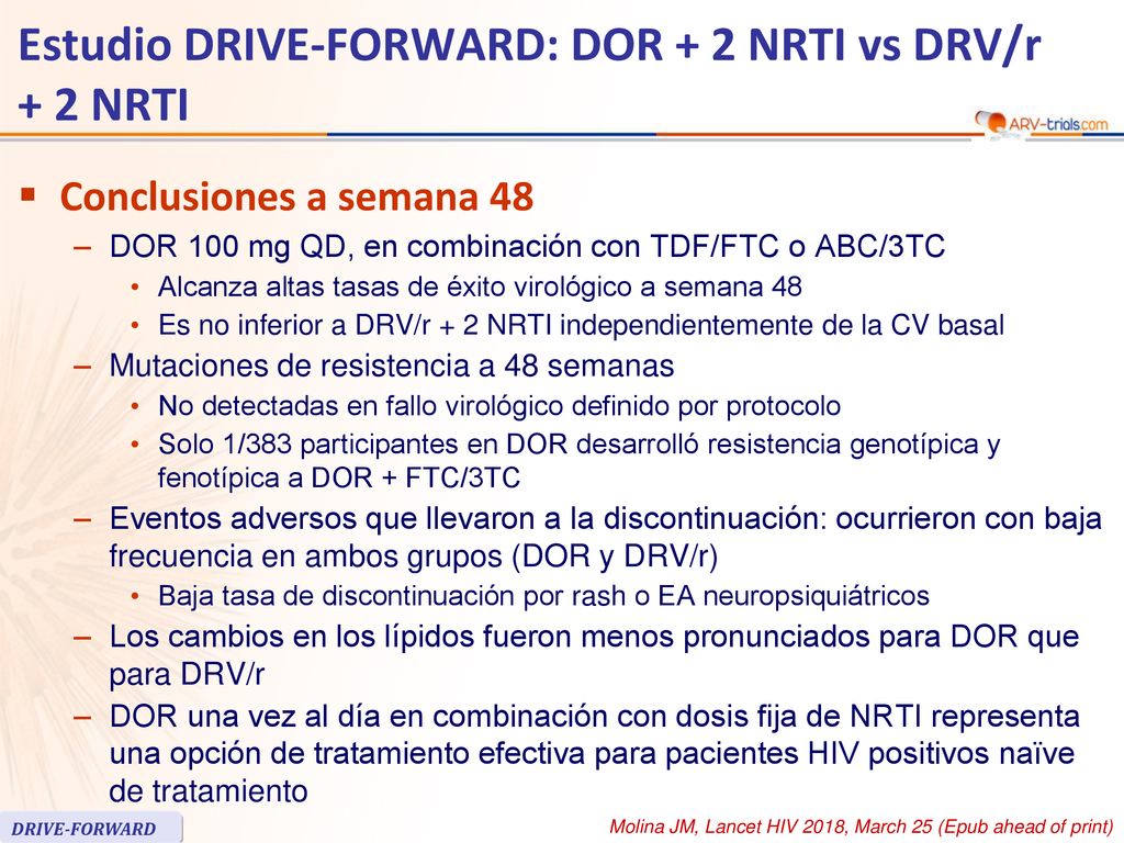Estudio DRIVE-FORWARD: DOR + 2 NRTI vs DRV/r + 2 NRTI