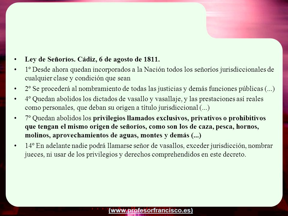 Ley de Señoríos. Cádiz, 6 de agosto de 1811.