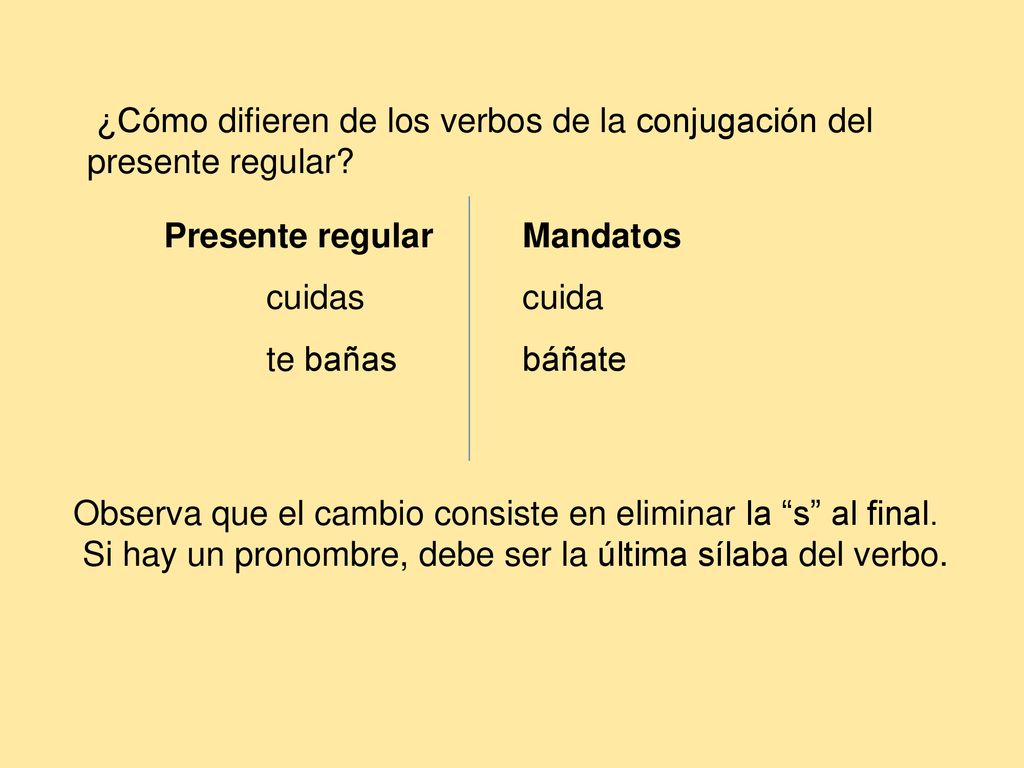 ¿Cómo difieren de los verbos de la conjugación del presente regular