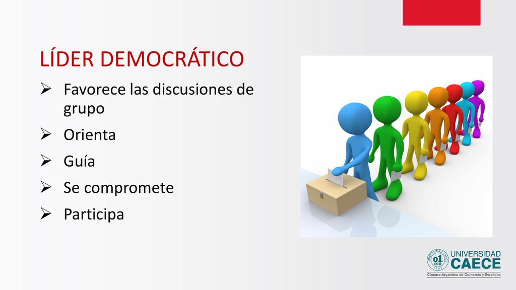 LÍDER DEMOCRÁTICO Favorece las discusiones de grupo Orienta Guía