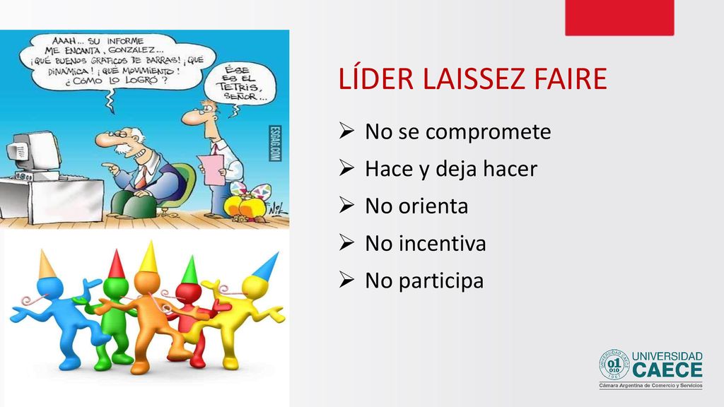 LÍDER LAISSEZ FAIRE No se compromete Hace y deja hacer No orienta