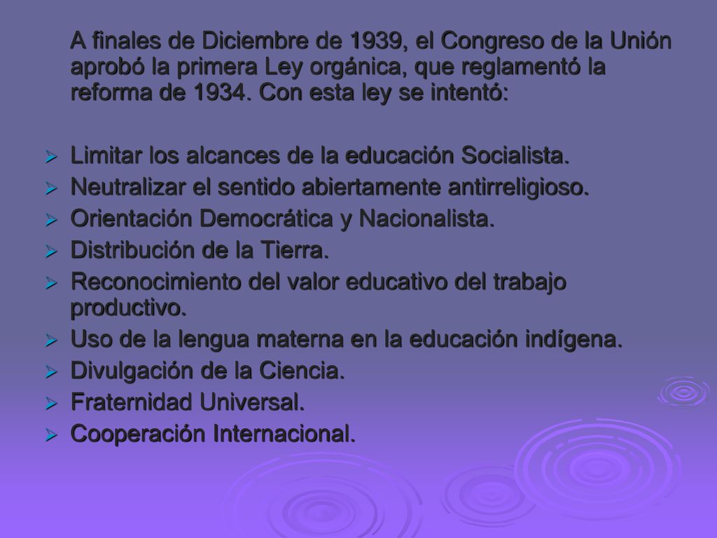 A finales de Diciembre de 1939, el Congreso de la Unión aprobó la primera Ley orgánica, que reglamentó la reforma de Con esta ley se intentó: