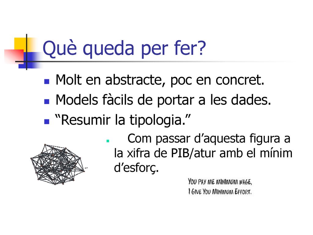 Què queda per fer Molt en abstracte, poc en concret.