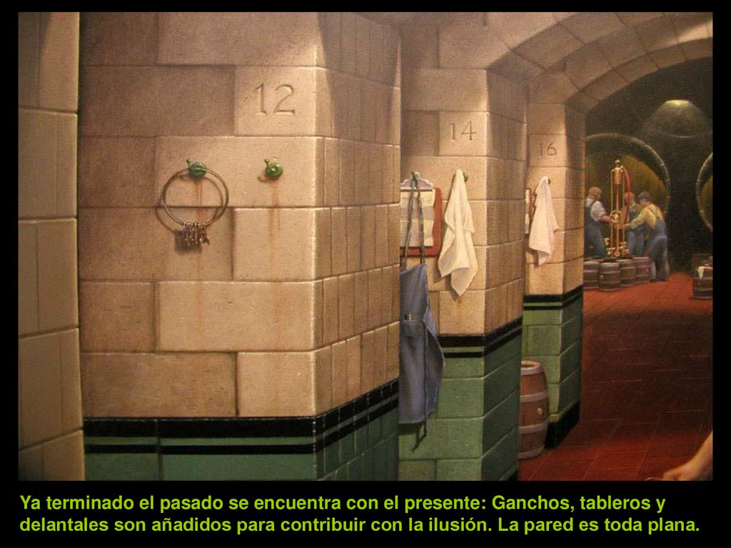 Ya terminado el pasado se encuentra con el presente: Ganchos, tableros y delantales son añadidos para contribuir con la ilusión.