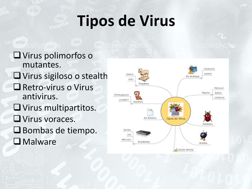 Tipos de Virus Virus polimorfos o mutantes. Virus sigiloso o stealth.