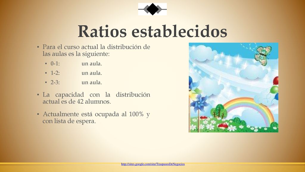 Ratios establecidos Para el curso actual la distribución de las aulas es la siguiente: 0-1: un aula.