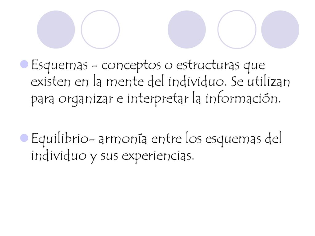 Esquemas - conceptos o estructuras que existen en la mente del individuo. Se utilizan para organizar e interpretar la información.