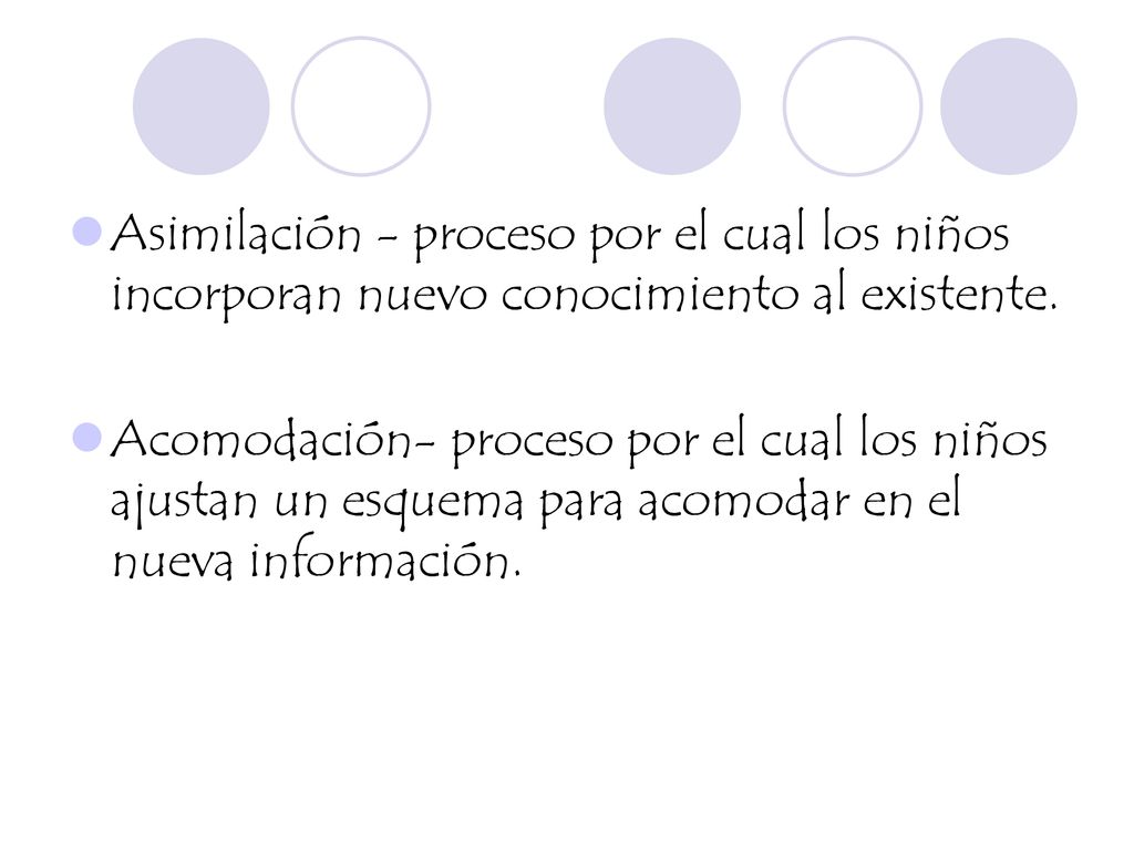 Asimilación - proceso por el cual los niños incorporan nuevo conocimiento al existente.