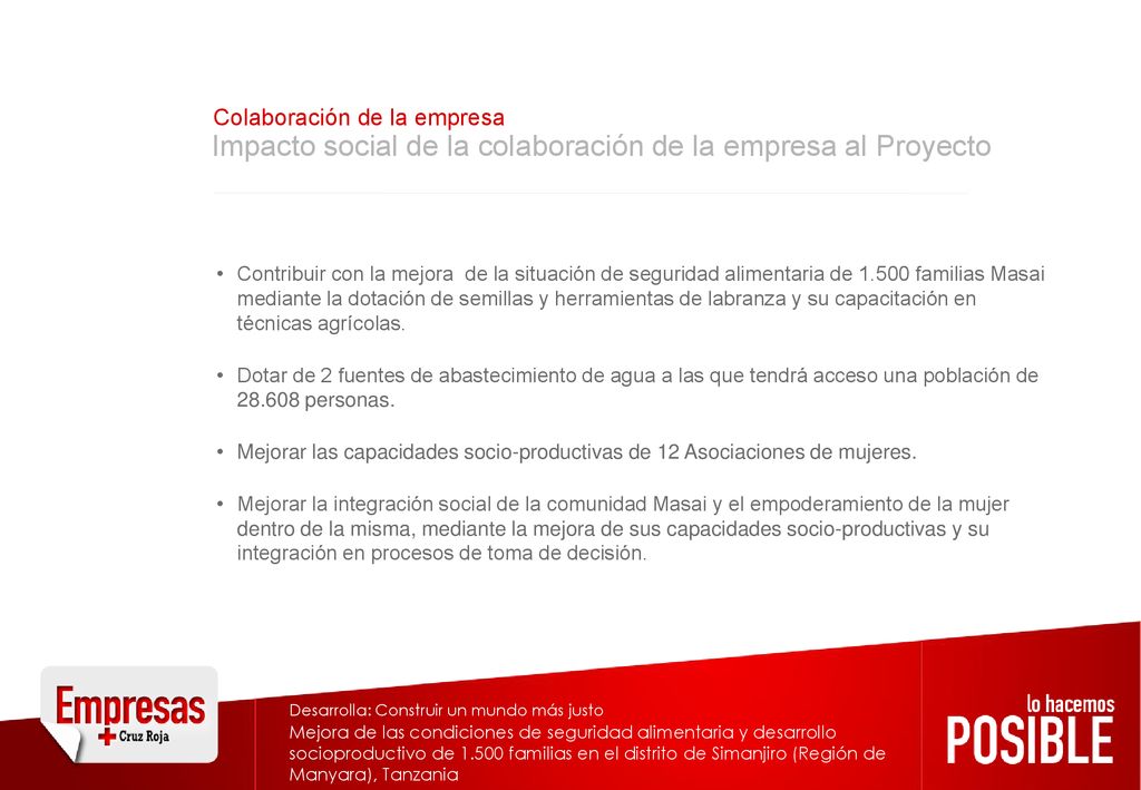 Impacto social de la colaboración de la empresa al Proyecto