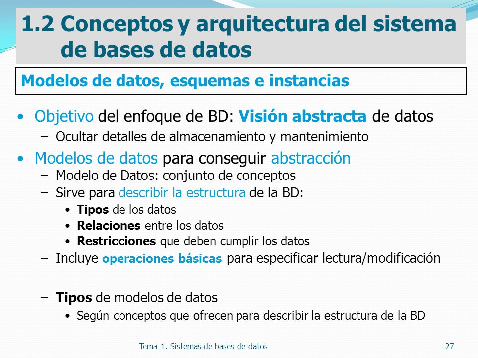 1.2 Conceptos y arquitectura del sistema de bases de datos