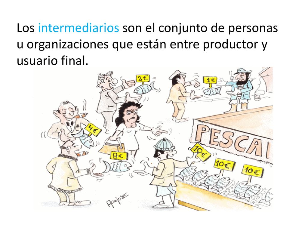 Los intermediarios son el conjunto de personas u organizaciones que están entre productor y usuario final.