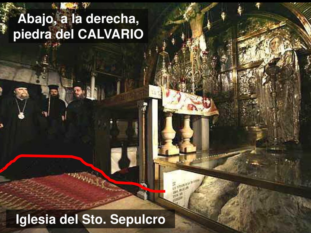 Abajo, a la derecha, piedra del CALVARIO Iglesia del Sto. Sepulcro