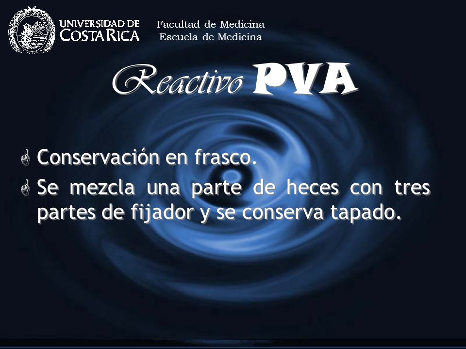 Reactivo PVA Conservación en frasco.