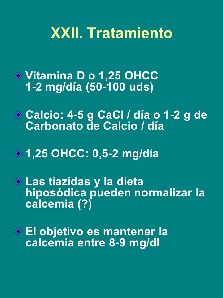 XXII. Tratamiento Vitamina D o 1,25 OHCC 1-2 mg/día ( uds)