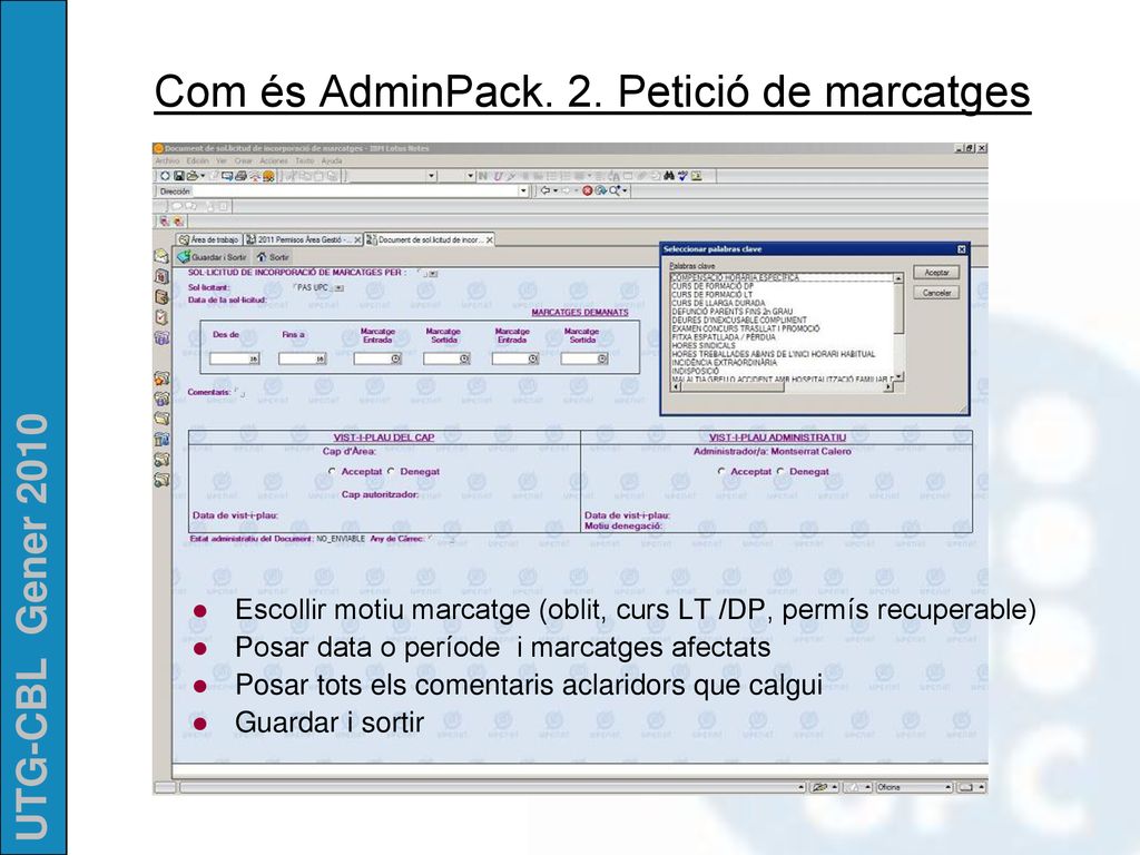 Com és AdminPack. 2. Petició de marcatges