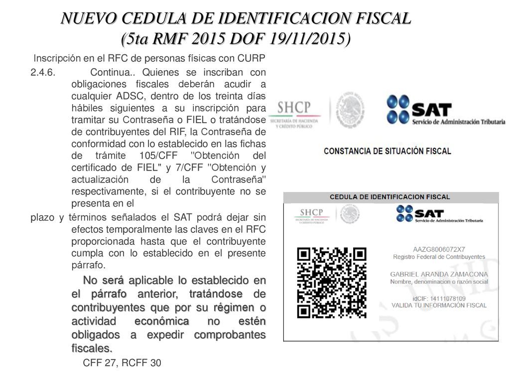 NUEVO CEDULA DE IDENTIFICACION FISCAL (5ta RMF 2015 DOF 19/11/2015)