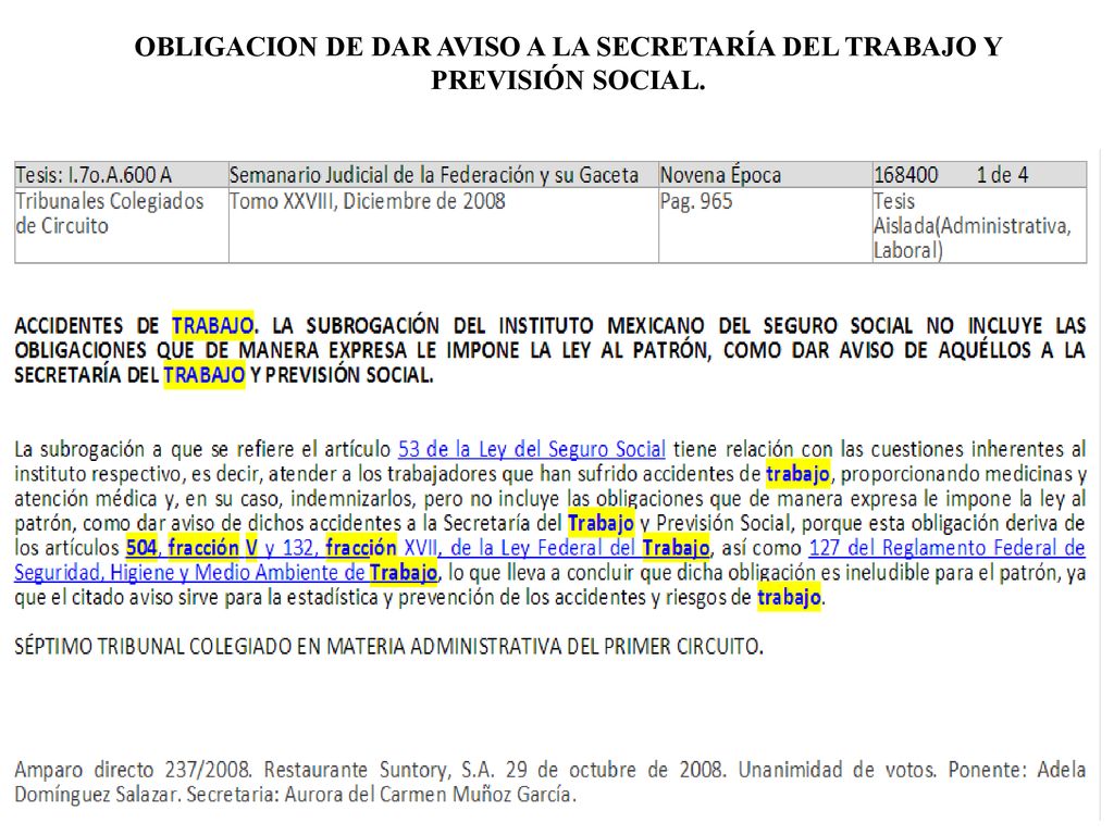 OBLIGACION DE DAR AVISO A LA SECRETARÍA DEL TRABAJO Y PREVISIÓN SOCIAL.